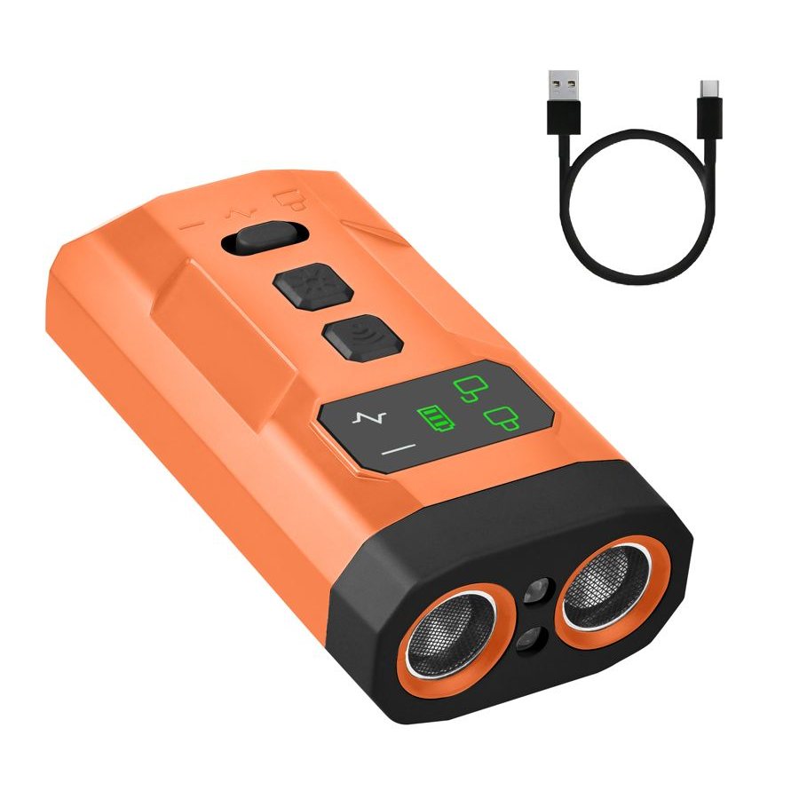 Orange handheld ultrasonic dog deterrent with USB-C cable