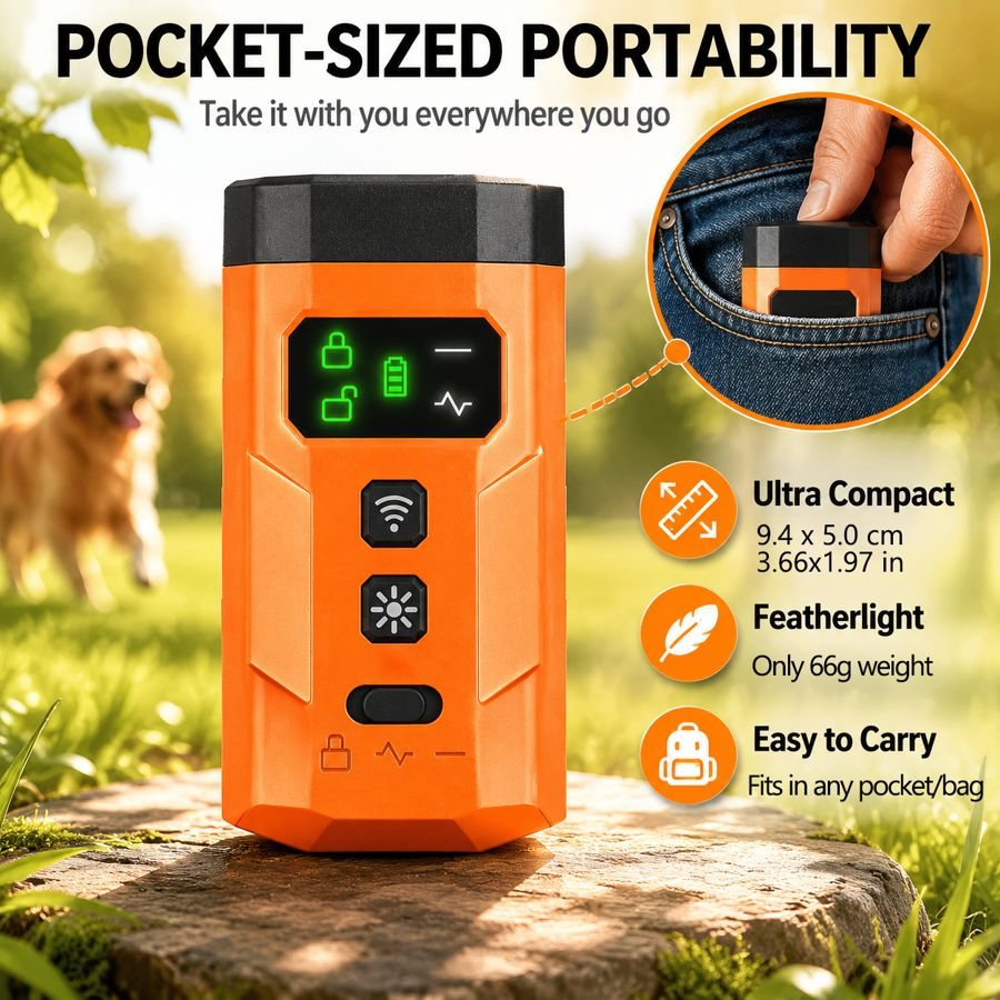 Pocket-size deterrent next to a jeans pocket