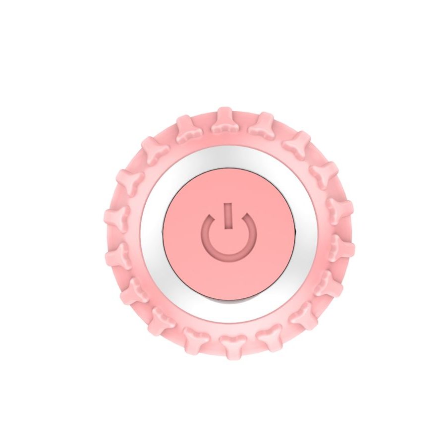 Pink smart cat ball seen from the top with the power button