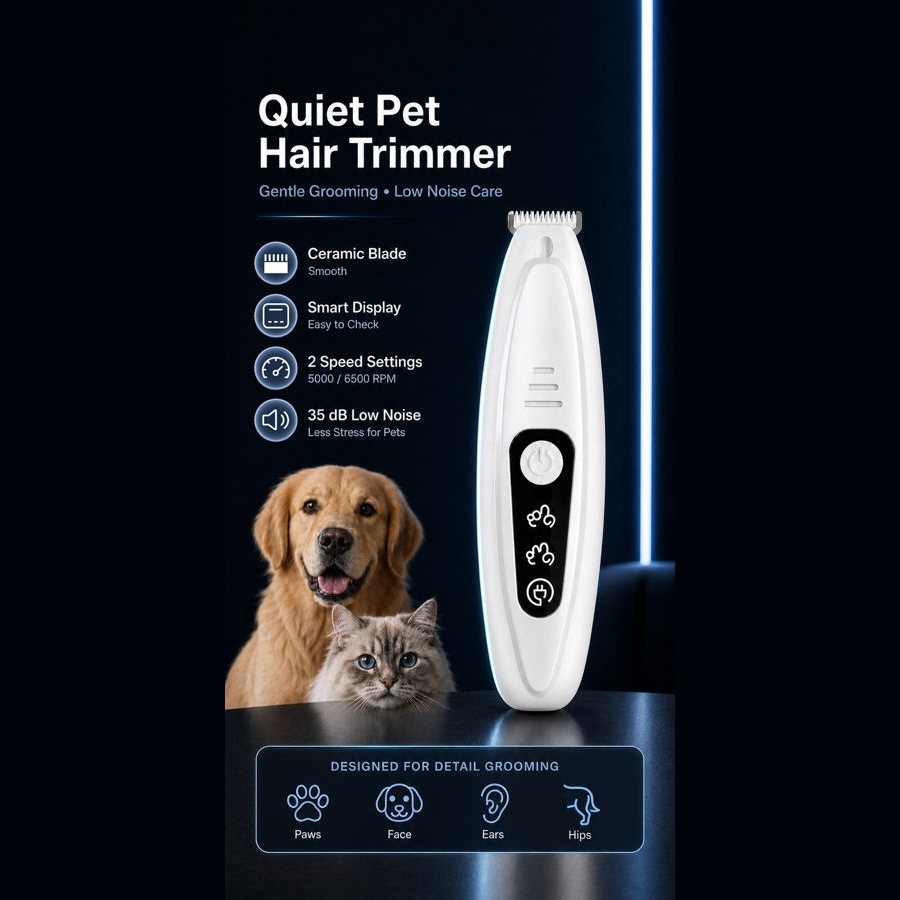 White mini paw trimmer with a dog and a cat