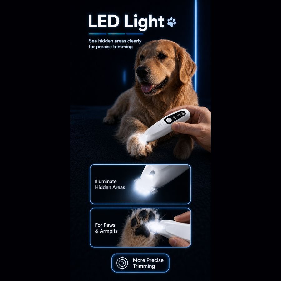 LED light of the trimmer shining on a dog paw