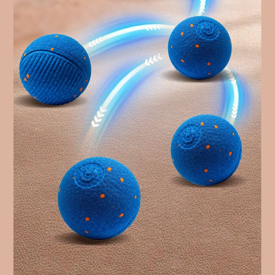 Blue rolling balls moving across a floor